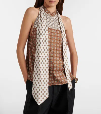Dorothee Schumacher Graphic Dreams Tie-neck Silk Twill Top In Brown