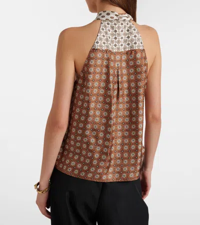Dorothee Schumacher Graphic Dreams Tie-neck Silk Twill Top In Brown