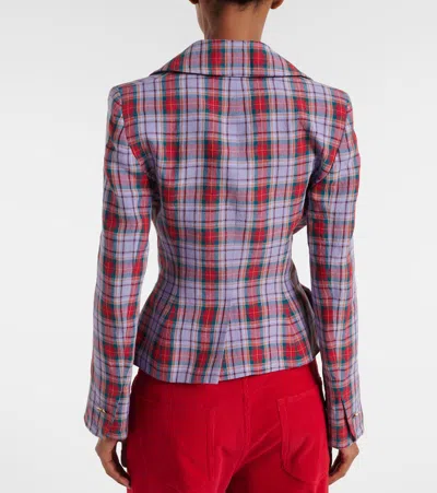 Vivienne Westwood Mens Multi Drunken Check Linen Jacket In Purple
