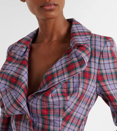 Vivienne Westwood Mens Multi Drunken Check Linen Jacket In Purple