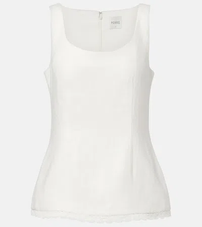 Posse Effi Scalloped Linen Tank Top In White