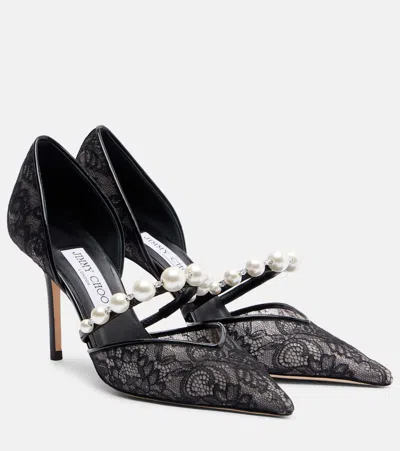 Jimmy Choo Aurelie 85 Lace And Leather Pumps In Black