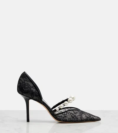 Jimmy Choo Aurelie 85 Lace And Leather Pumps In Black