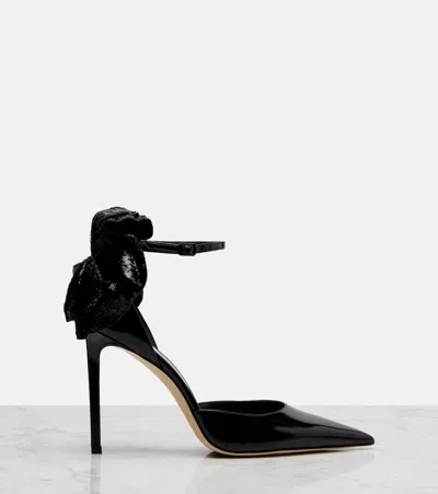 Jimmy Choo Marja 100 Pumps Decorative Bow Glossy In Black