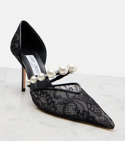 Jimmy Choo Aurelie 85 Lace And Leather Pumps In Black