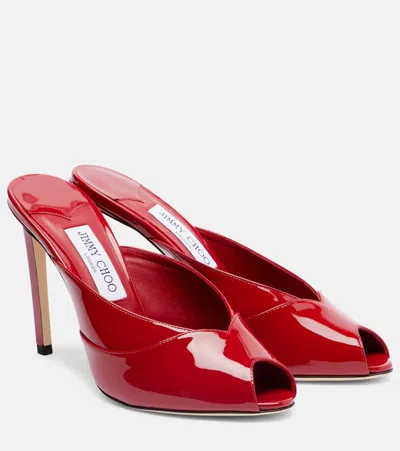 Jimmy Choo Brigitte 100mm Patent Leather Mule Pumps In Red