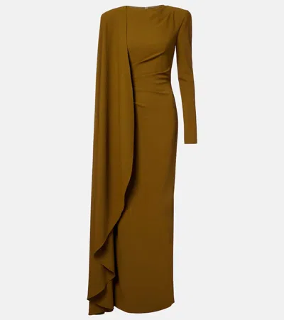 Rachel Gilbert Dion Caped Draped Gown In Green
