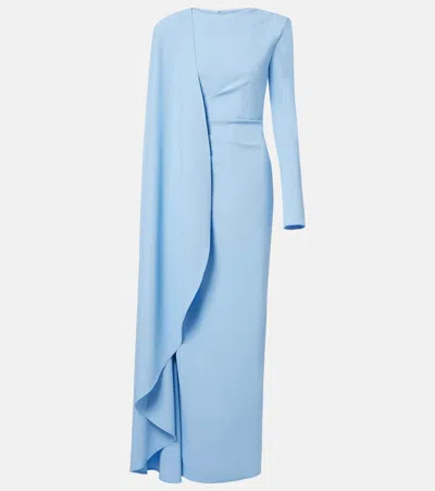 Rachel Gilbert Dion Caped Draped Gown In Blue