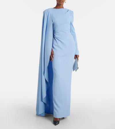 Rachel Gilbert Dion Caped Draped Gown In Blue