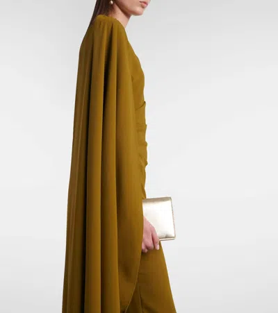 Rachel Gilbert Dion Caped Draped Gown In Green