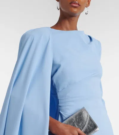 Rachel Gilbert Dion Caped Draped Gown In Blue