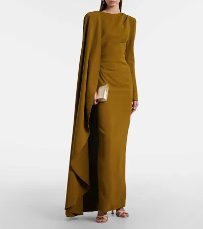 Rachel Gilbert Dion Caped Draped Gown In Green