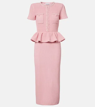 Self-portrait Waffle-knit Peplum Midi Dress In Pink