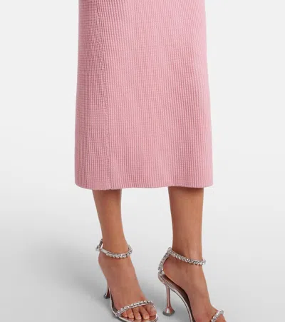 Self-portrait Waffle-knit Peplum Midi Dress In Pink