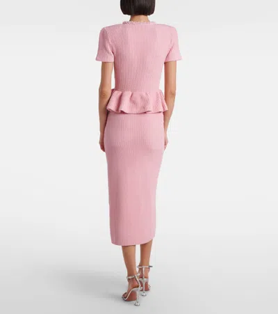 Self-portrait Waffle-knit Peplum Midi Dress In Pink