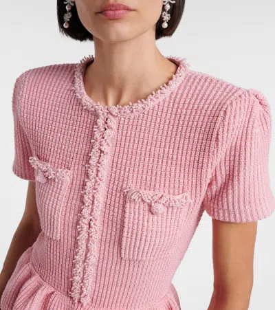 Self-portrait Waffle-knit Peplum Midi Dress In Pink