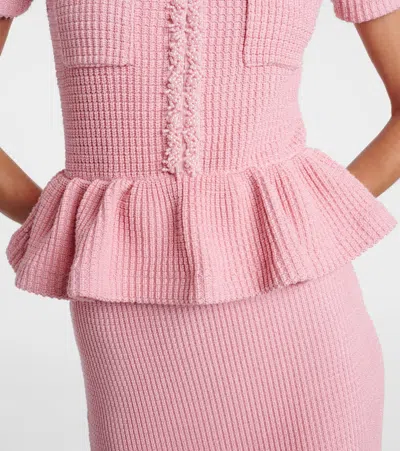 Self-portrait Waffle-knit Peplum Midi Dress In Pink