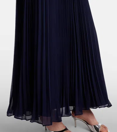 Self-portrait Embellished Feather-trimmed Chiffon Midi Dress In Blue