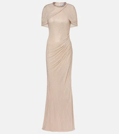 Self-portrait Embellished Caped Maxi Dress In Brown