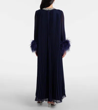 Self-portrait Embellished Feather-trimmed Chiffon Midi Dress In Blue