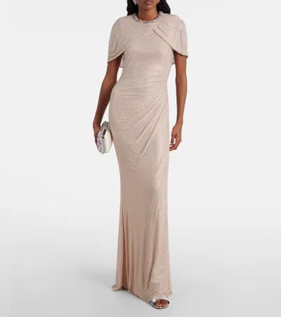 Self-portrait Embellished Caped Maxi Dress In Brown