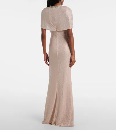 Self-portrait Embellished Caped Maxi Dress In Brown