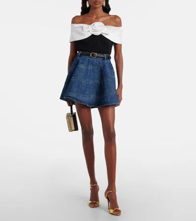 Self-portrait 'black Crêpe Flower' Top In Black