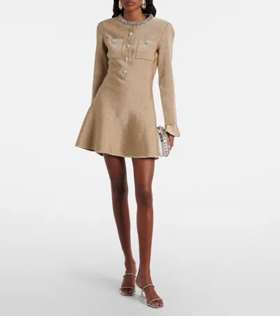 Self-portrait Womens Self Portrait Crystal Knitted Mini Dress In Brown