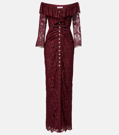 Self-portrait Off-shoulder Lace Maxi Dress In Burgundy