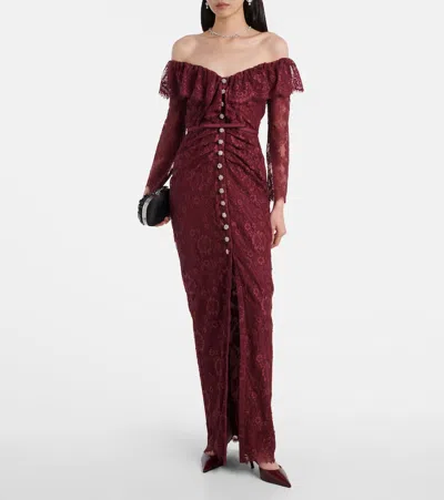 Self-portrait Off-shoulder Lace Maxi Dress In Burgundy