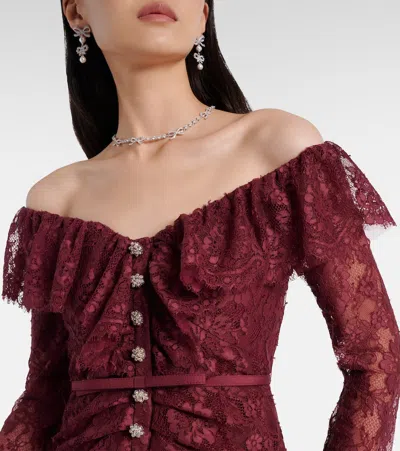 Self-portrait Off-shoulder Lace Maxi Dress In Burgundy