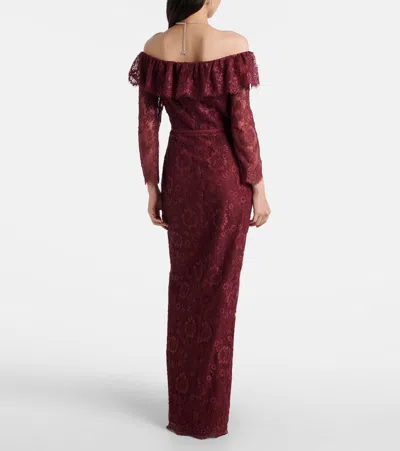 Self-portrait Off-shoulder Lace Maxi Dress In Burgundy