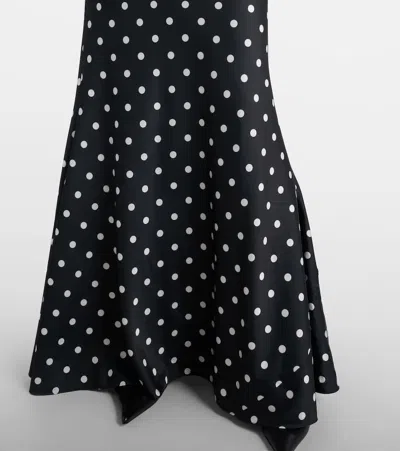 Self-portrait Polka-dot Lace-trimmed Satin Gown In Black