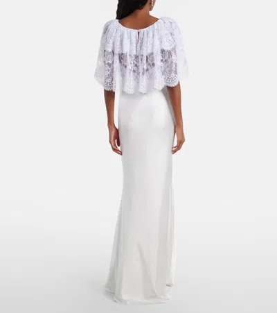 Self-portrait Fine Lace Satin Maxi Dress In White
