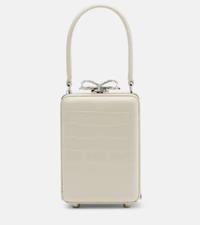 Self-portrait Micro Croc-effect Embellished Leather Tote Bag In White