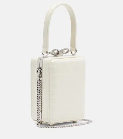 Self-portrait Micro Croc-effect Embellished Leather Tote Bag In White