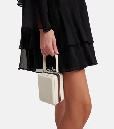 Self-portrait Micro Croc-effect Embellished Leather Tote Bag In White