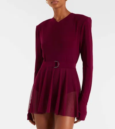 Norma Kamali Belted Semi-sheer Bodysuit In Purple