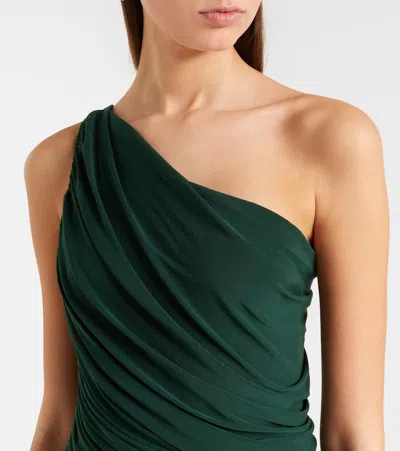 Norma Kamali Diana Green Midi Dress With Asymmetric And Draped Design In Tech Fabric Stretch Woman