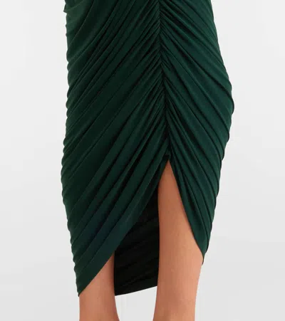 Norma Kamali Diana Green Midi Dress With Asymmetric And Draped Design In Tech Fabric Stretch Woman