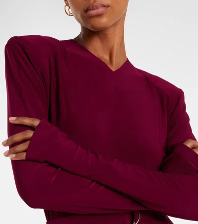 Norma Kamali Belted Semi-sheer Bodysuit In Purple