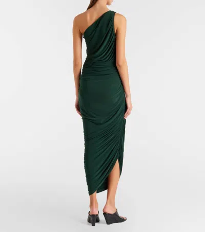 Norma Kamali Diana Green Midi Dress With Asymmetric And Draped Design In Tech Fabric Stretch Woman