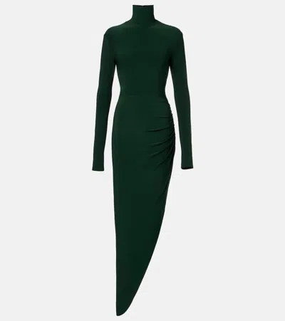 Norma Kamali Asymmetric Turtleneck Maxi Dress In Green