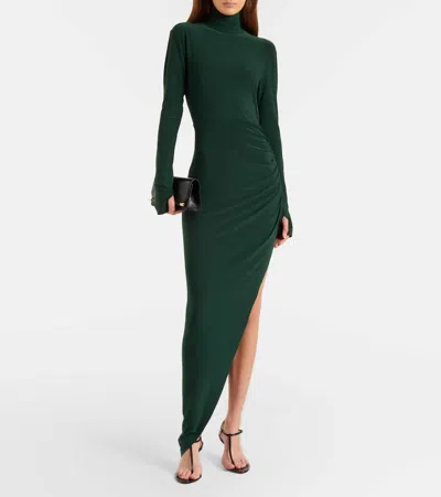 Norma Kamali Asymmetric Turtleneck Maxi Dress In Green