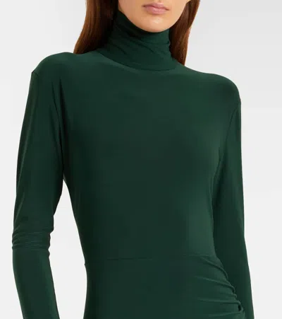 Norma Kamali Asymmetric Turtleneck Maxi Dress In Green