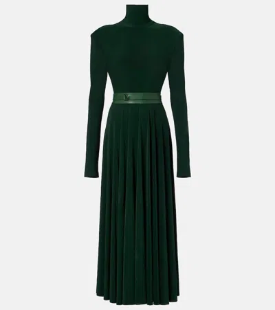 Norma Kamali Belted Pleated Midi Dress In Green
