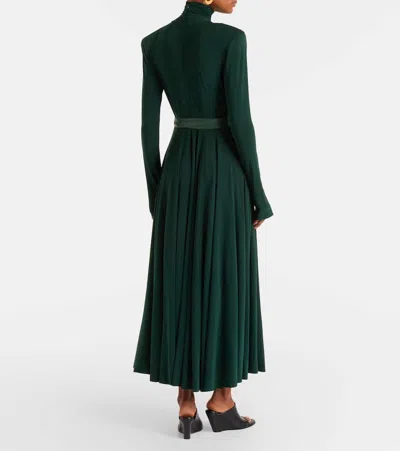 Norma Kamali Belted Pleated Midi Dress In Green