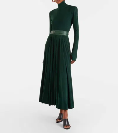 Norma Kamali Belted Pleated Midi Dress In Green
