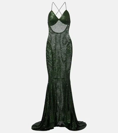 Norma Kamali Sequined Gown In Green