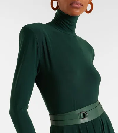 Norma Kamali Belted Pleated Midi Dress In Green